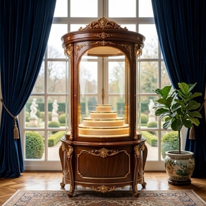 Vitrine à bijoux ronde vintage royale |   Vitrine de présentation de bijoux de qualité muséale |   Vitrine pour les magasins de détail de luxe - Product Image 6