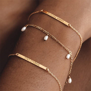 Bracelet de barre personnalisé en acier inoxydable à la mode Bracelet à breloques gravé pour femmes - Product Image 4