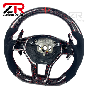 Intérieur de voiture amélioré pour Mercedes Benz W204 <span class=keywords><strong>AMG</strong></span>, volant en cuir véritable personnalisé en fibre de carbone forgée avec palettes de changement de vitesse - Product Image 2