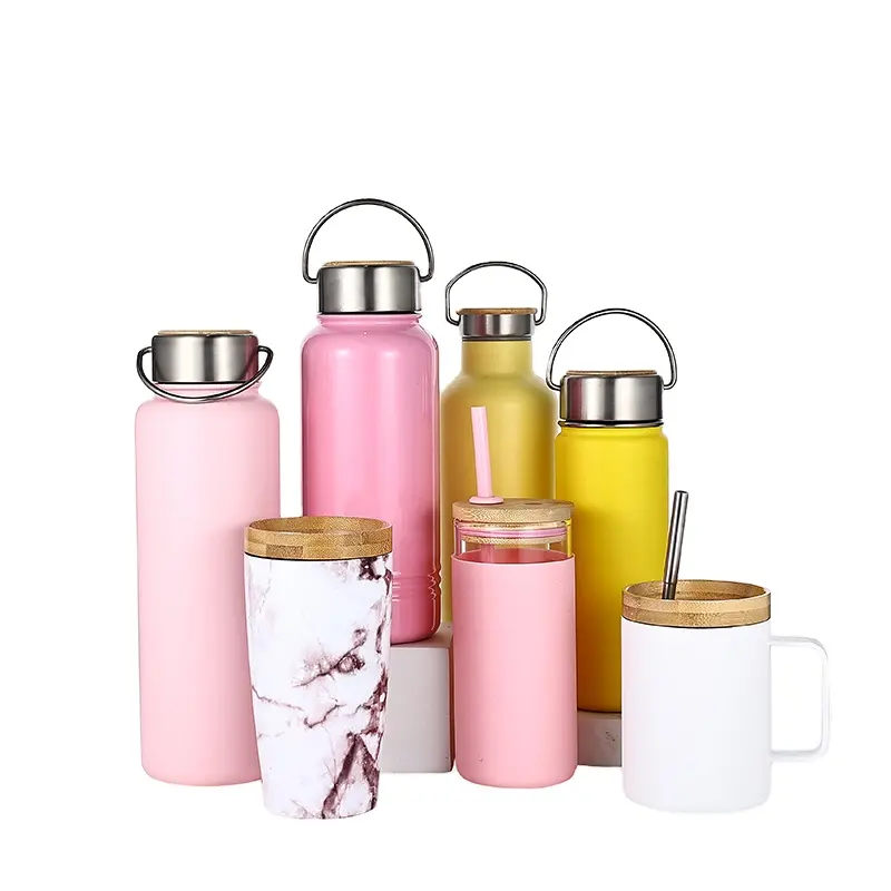 Hot Best bamboo lid water bottles stainless steel vacuum flasks Thermo Tumbler with straw