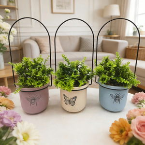 Ensemble de jardinières en céramique texturée avec fausses plantes - Décorations intérieures/extérieures - Product Image 6