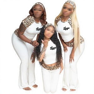 2026 Women's Custom Logo Leopard Print Two Piece <b>Set</b> Summer Clothes Women Cotton Raglan Sleeve T Shirt Pants Women Lounge <b>Sets</b> - Product Image 2