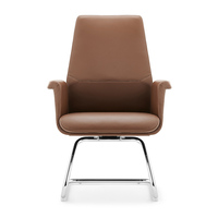 Chaises de bureau en cuir véritable brun de style moderne pour les salles de conférence et les réunions, sans roulettes