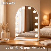 Miroir de maquillage blanc de style Hollywood à arche avec ampoules globe et base solide, miroir de vanité de table avec icônes tactiles