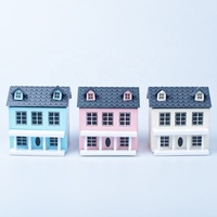 Ensemble de meubles de maison de poupée en bois à l'échelle 1:12, modèle de jouet miniature avec murs roses mignons et toit gris