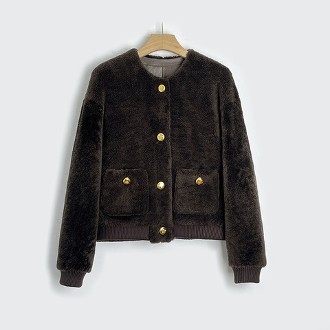 316 Women Trendy Fashion Clothets Granular Wool Natural Fur Jacket Single-breasted Real Sheepskin Fur Coat for Ladies