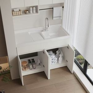 Mobile Lavanderia Moderno per Lavatrice Impermeabile, Mobile Lavabo da Balcone, Armadietto in Acciaio Inox - Product Image 6