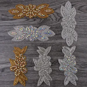Handmade Bling Sew On Hot Fix Beaded Crystal AB Rhinestone Applique for Wedding Ornaments Baby Girl Hair Accessories