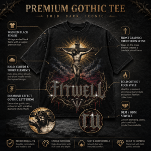 T-shirt Oversize da Uomo con Stampa Gotica a Croce, Stile <span class=keywords><strong>Rock</strong></span> Street Trendy, con Scritte Personalizzate in Strass e Grafica Lavata - Product Image 1