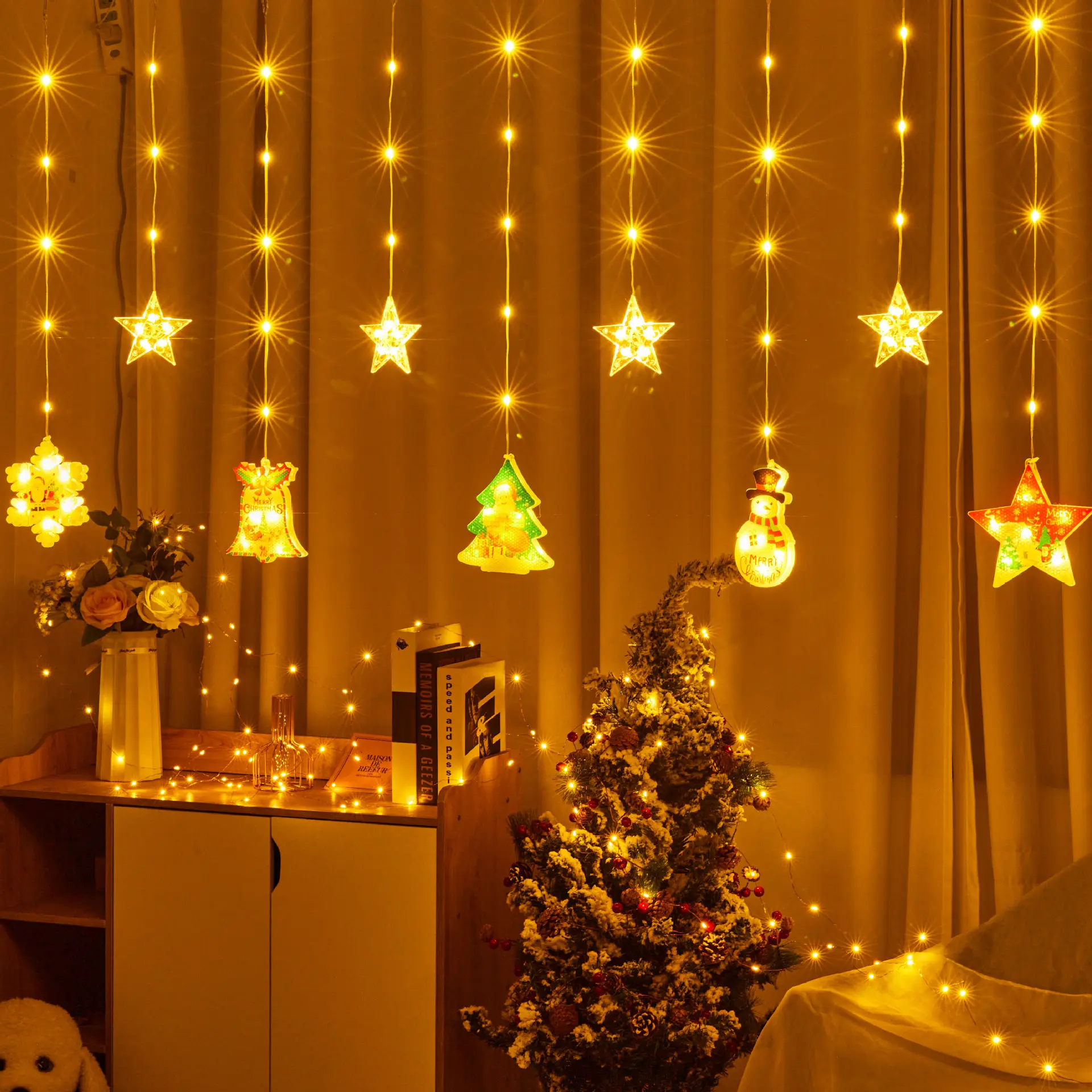 LEDカーテンフェアリーライトLEDクリスマスデコレーションラインストリングライトパーティーモールルームレイアウトウィンドウビューライト中庭