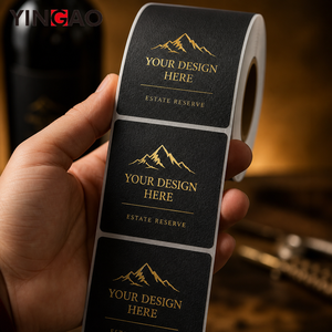 Etiqueta Personalizada para Botellas de Vino en Rollo, con Lámina Negra y Dorada, Impermeable, Texturizada, para Cajas de Regalo, Logotipo de Bodega o Reserva, Diseño de Montaña - Product Image 2