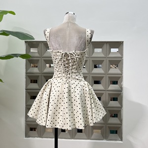 Nuovo Abito Estivo da Donna con Bretelle e Scollo Quadrato a Pois, Effetto Lussuoso, Vita Stretta e Gonna Voluminosa - Product Image 4
