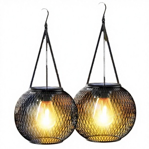 Lanterne LED solaire étanche IP65 avec capteur d'allumage/extinction automatique, lumière blanc chaud pour jardin et aménagement paysager, décoration extérieure en fer - Product Image 2