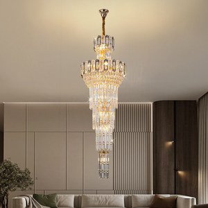 Nuovo Stile Lampadario <span class=keywords><strong>a</strong></span> <span class=keywords><strong>Sospensione</strong></span> per Lobby di Hotel, Villa, Duplex, Lussuoso Lampadario <span class=keywords><strong>a</strong></span> Spirale Lungo per Scale e <span class=keywords><strong>Soggiorno</strong></span> in Cristallo Dorato - Product Image 2