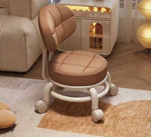 Tabouret mobile à roulettes Wanxiang, petit tabouret domestique robuste et durable avec roulettes, chaise à roulettes avec dossier - Product Image 2