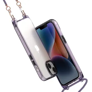 Chain Necklace Clear Case For IPhone 14 Designer With Fashion Shoulder Rope Phone Cover 14 Pro Max With Hole For Lanyard