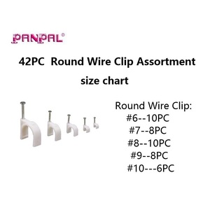 Surtido de 42 clips para cables, abrazaderas de plástico para cables con clavos galvanizados en zinc, tamaños variados # 6- # 10, Disponible Personalización OEM - Product Image 2