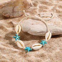 Bracelet tressé artisanal d'été pour la plage, avec breloques coquillages naturels, étoiles de mer et tortues marines, accessoire de bijoux bohème pour les vacances à la mer