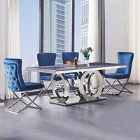 Ensemble table et chaises de salle à manger rectangulaire 8 places en marbre de luxe léger, base en acier inoxydable, style italien moderne, mobilier de maison pour usage hôtelier