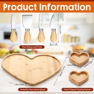 Heart Shaped Bamboo <b>Cheese</b> Board With <b>Knife</b> <b>Set</b> For Party Snacks And Picnic - Product Image 5