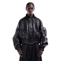 Blouson bombardier en cuir pour l'extérieur printemps-automne veste chaude de couleur unie à la mode pour hommes avec plusieurs poches