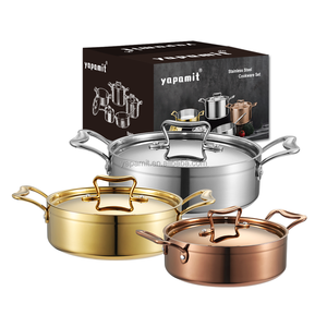Gül altın rengi mutfak tencere seti uyumlu lüks orta sınıf güveç potu paslanmaz çelik Triply indüksiyon sobası - Product Image 4