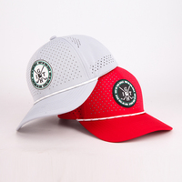 Topi Golf Merah Berkualitas Tinggi, Cepat Kering, Ringan, Berlubang, Performa Tinggi, dengan Patch Karet, Model Snapback