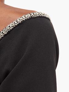 Mode Solide Noir à épaules dénudées <span class=keywords><strong>Embelli</strong></span> Crêpe Robe Midi Femme Dames Longue Robe Décontractée - Product Image 4