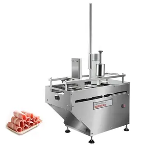 Máquina de rollo de rebanadoras de carne congelada completamente automática, equipo de carnicería eléctrica automática para cocina de mesa