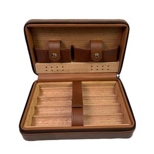 Four-Pack Mellow Moisturizing Cigar Set Portable Zipper Leather Bag with Spanish Cedar Wood Gift Box Travel Companion - Product Image 4