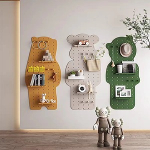 Creative Solid Wood Pegboard <b>Shelf</b> Polygon Shape <b>Wall</b> <b>Mounted</b> Adjustable Office Organizer Storage Solution For Home Or Office - Product Image 1