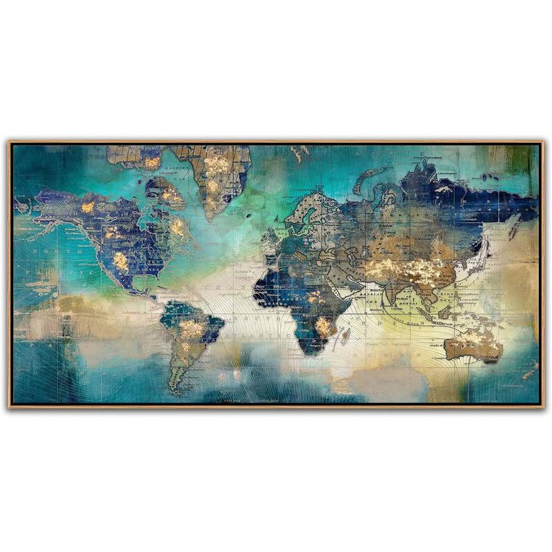 Large 24x48 Green World Map Canvas