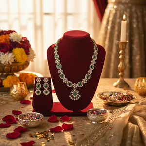 Super Quality Traditional Ethnic Prime Antique Gold Plated <b>Crystal</b> Rhinestone Flower Design Women's Wedding & Party Necklace <b>Set</b> - Product Image 3