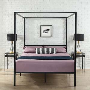Cadre de <span class=keywords><strong>lit</strong></span> <span class=keywords><strong>Double</strong></span> reine simple, à quatre affiches, en acier noir, métallique, canopée, pour la vente en gros - Product Image 3