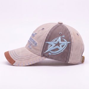 Wholesale Custom Logo Front Applique Side <b>Flat</b> Embroidered Distressed Denim 6 Panel Baseball Cap Vintage Dad <b>Hat</b> Manufacturer - Product Image 6
