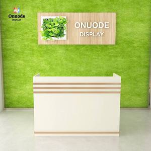 Custom Modern Wooden Reception Desk Cashier <b>Counter</b> | Retail Boutique <b>Checkout</b> <b>Counter</b> | Cash Register Display Showcase - Product Image 1