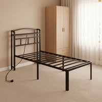 Lit simple tubulaire traditionnel en acier, pliable et portable, avec tête de lit, pour dortoir scolaire, vente en gros d'usine
