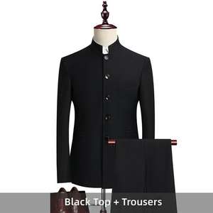 Traje chino con cuello <span class=keywords><strong>de</strong></span> túnica, nuevo abrigo negro <span class=keywords><strong>de</strong></span> boda para hombre, vestido <span class=keywords><strong>de</strong></span> novio para compromiso - Product Image 5