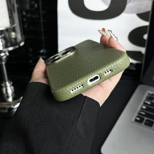 Custodia per telefono con motivo litchi di lusso per <span class=keywords><strong>IPhone</strong></span> 16 pro max-12 con funzione di ricarica Wireless Cover completa custodia per telefono in pelle antiurto - Product Image 5