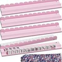 Soportes de madera para Mahjong con empujadores, tipo moderno de pie, empujadores de fichas americanas rosas, bolsa con cordón, accesorios de Mahjong