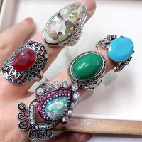 Bague Statement Bohème Turquoise Plaqué Or, Bijou Ethnique Vintage Exagéré avec Cristaux pour le Doigt d'Honneur