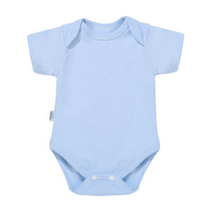 Детские боди с коротким рукавом, одобренные CPC CE, с возможностью индивидуализации ткани и логотипа, с воротником-конвертом, из хлопка, однотонные, синие. - Product Image 1