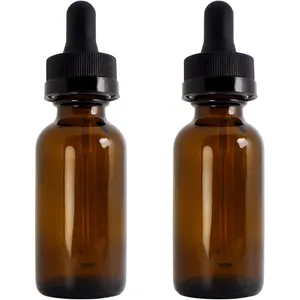 RUIPACK OEM Wholesale cosmetic 30ml amber empty glass dropper bottles, 1oz boston rounded glass ottle with eye dropper