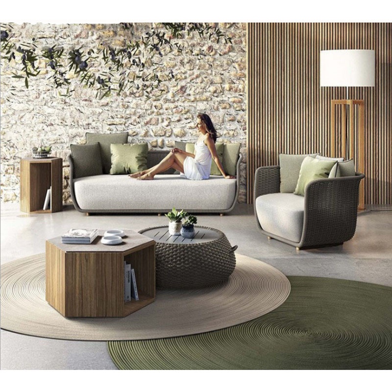 Modern Villa courtyard patio garden outdoor furniture rope sofa set