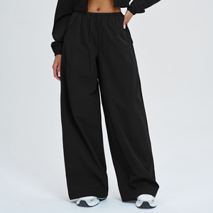 Abbigliamento da Palestra per Donne, <span class=keywords><strong>Pantaloni</strong></span> a Gamba Larga <span class=keywords><strong>con</strong></span> Vita Elastica Regolabile e <span class=keywords><strong>Tasche</strong></span> <span class=keywords><strong>Laterali</strong></span> per Corsa all'Aperto e Uso Quotidiano - Product Image 1