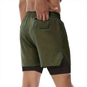 Shorts de course athlétiques personnalisés pour hommes, vert olive, séchage rapide, avec cordon de serrage à la taille et poches pour une tenue active - Product Image 5