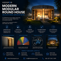 Villa dôme modulaire de luxe en acier et bois, type maison ronde préfabriquée tropicale, pour hôtel en bord de mer