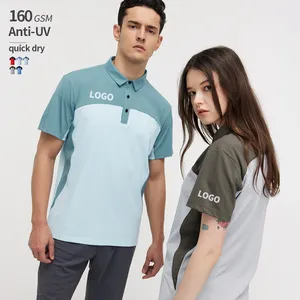 UPF50 +-Camiseta de golf de secado rápido para hombre, camisa de poliéster antiestática con logotipo personalizado, polos lisos anti-UV de tamaño europeo