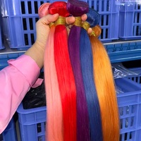 Rambut Manusia Asli Warna Virgin Grosir 100% Virgin Silky Straight Ombre pink Hijau Merah Biru Rambut Mentah Berwarna Ekstensi Rambut