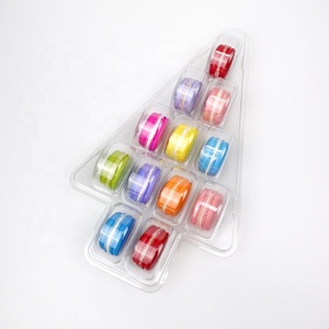 Custom 12 macaron cookie blister tray insert packaging Christmas tree shape clear plastic box